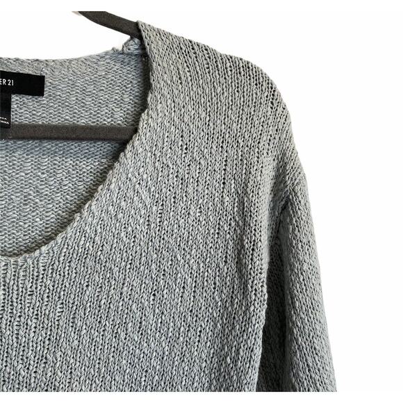 Forever 21 Cropped Long Sleeve Top elastic hem v neck blue green sz Small - Picture 3 of 8